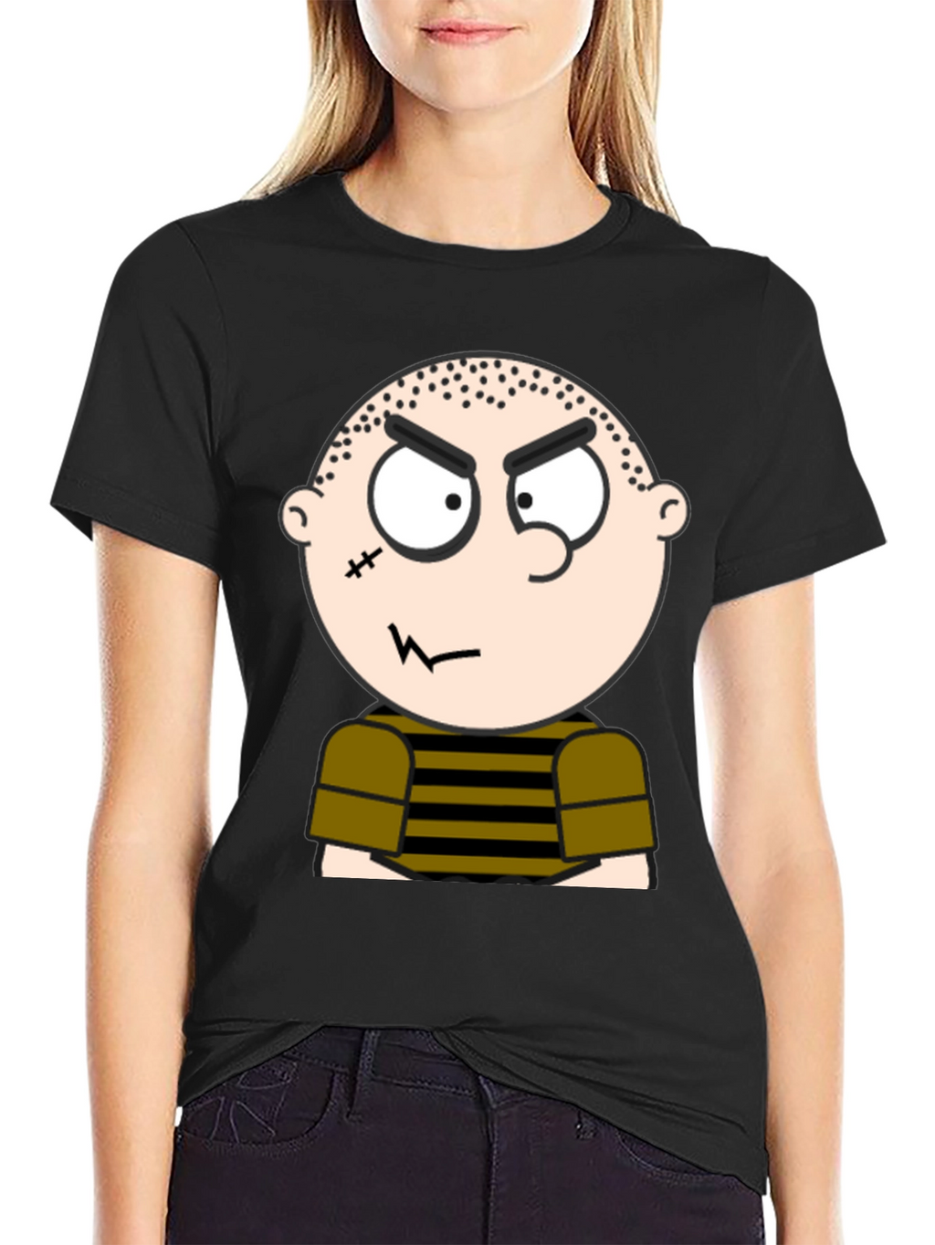 Mens Black T-Shirt with Cartoon Graphic