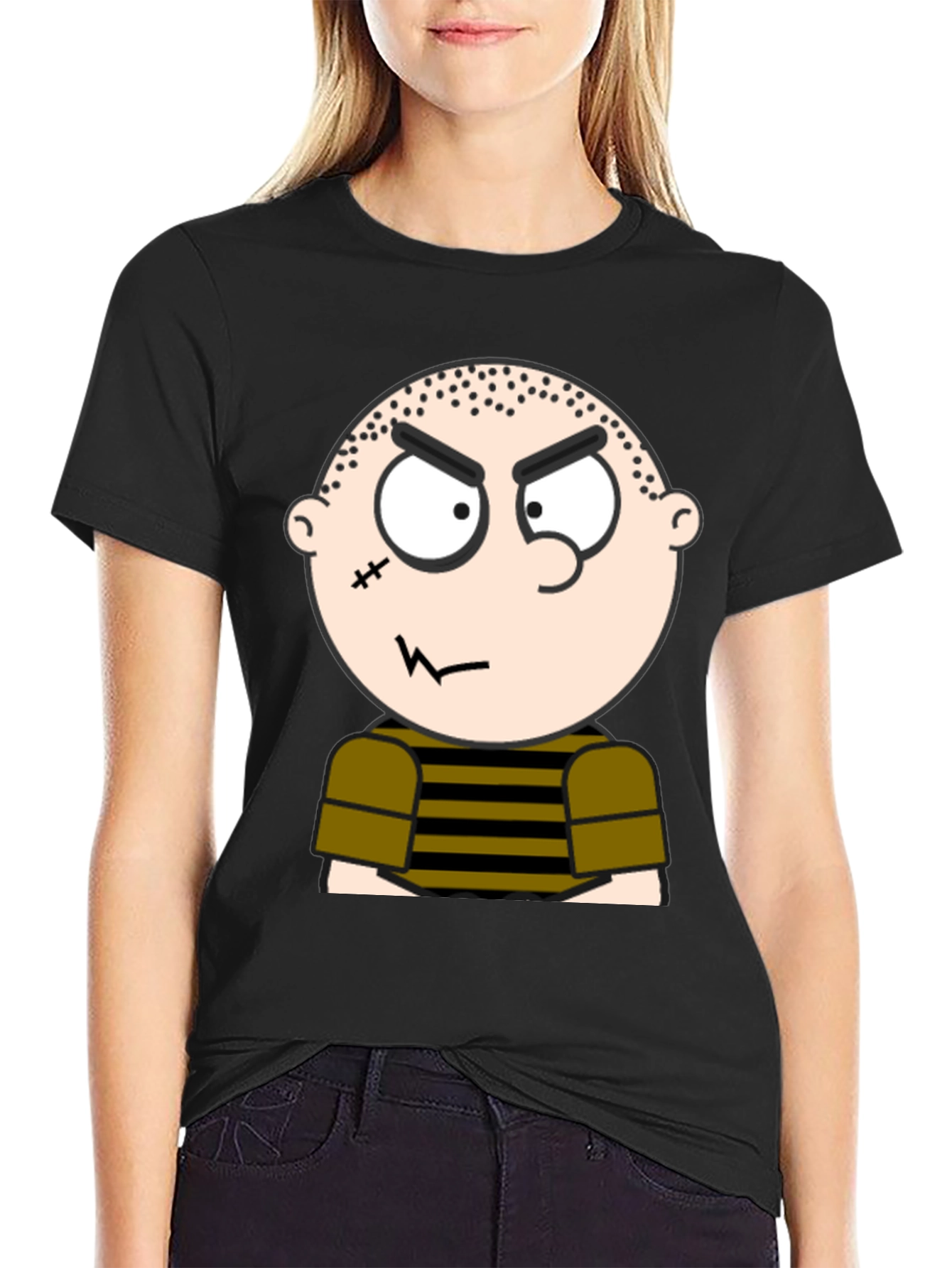 Mens Black T-Shirt with Cartoon Graphic
