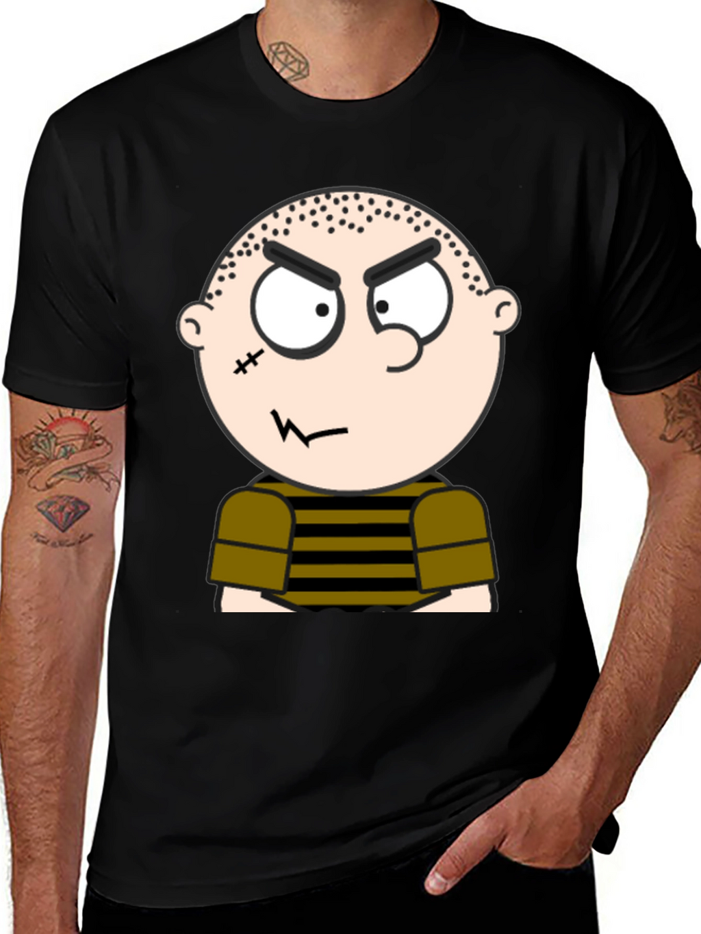 Mens Black T-Shirt with Cartoon Graphic