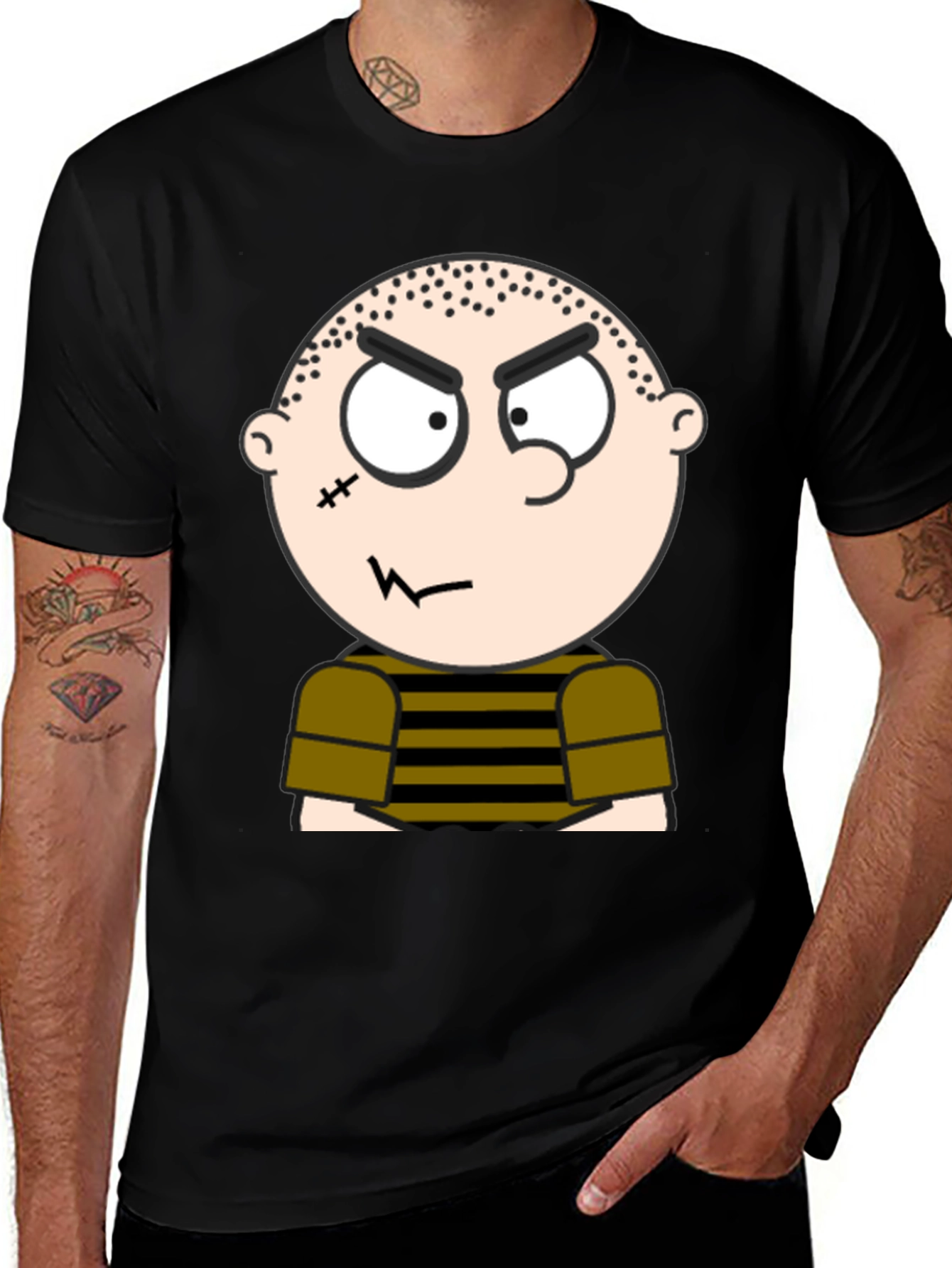 Mens Black T-Shirt with Cartoon Graphic