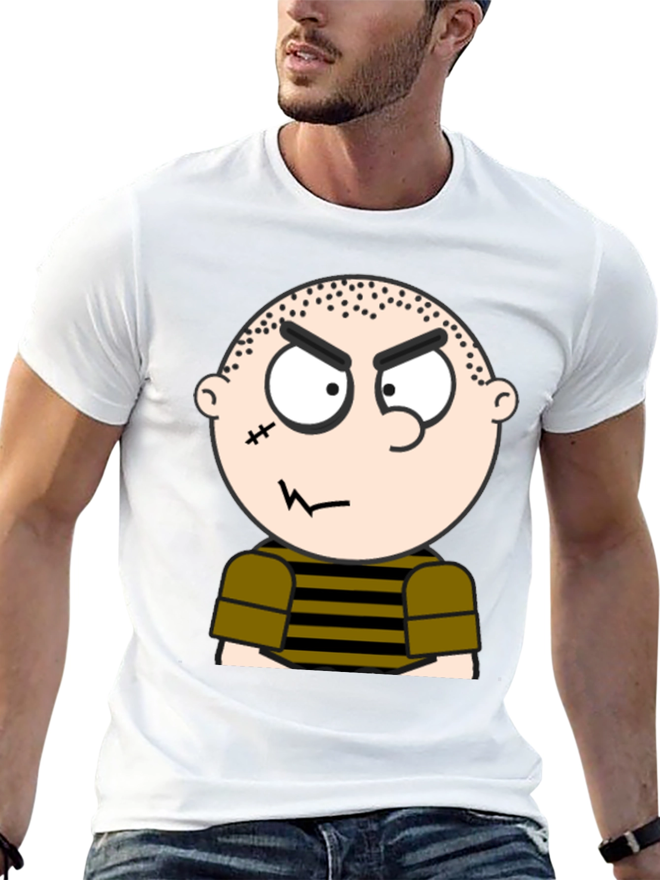 Mens Black T-Shirt with Cartoon Graphic