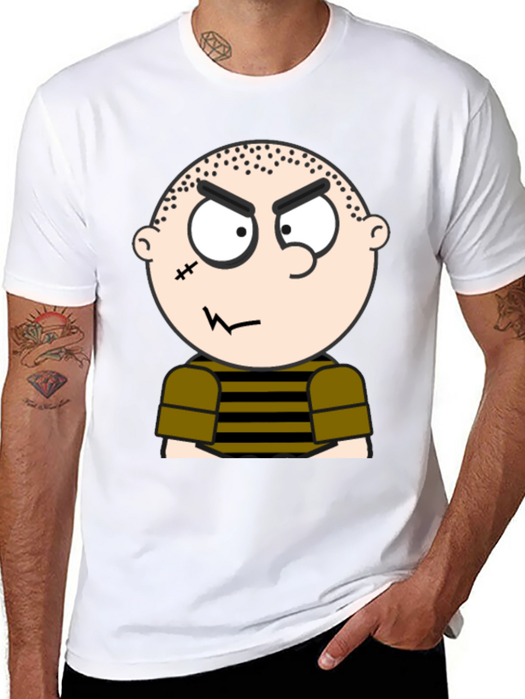 Mens Black T-Shirt with Cartoon Graphic