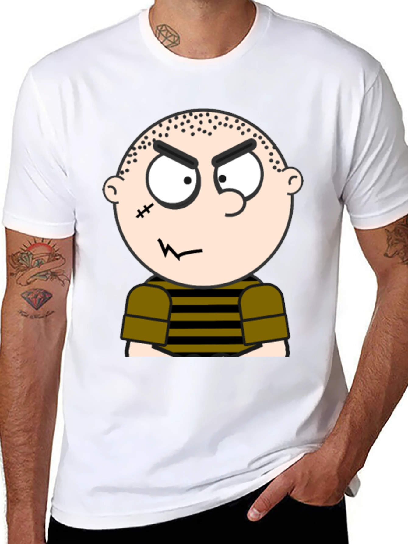 Mens Black T-Shirt with Cartoon Graphic