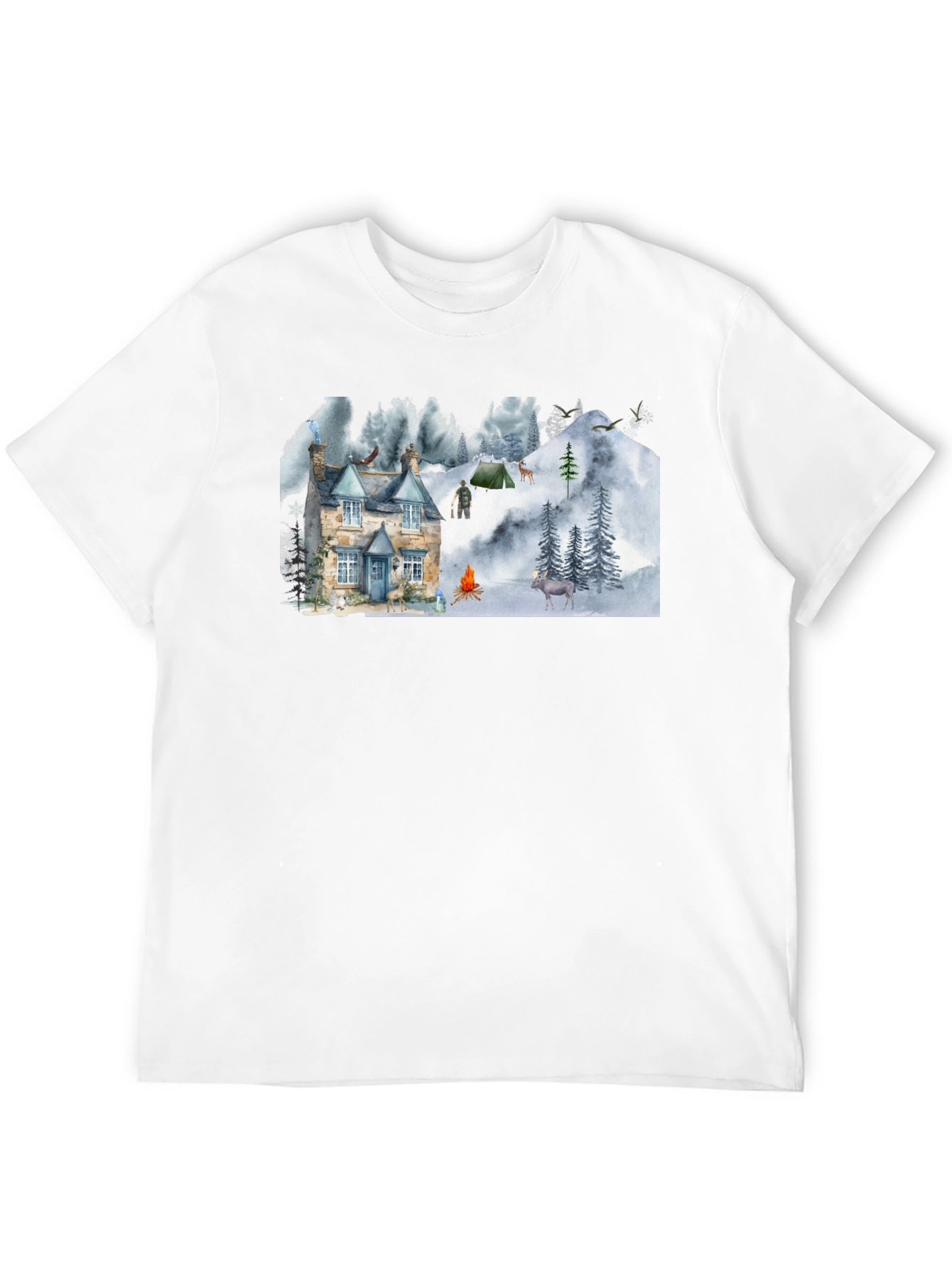 Cozy Cabin Mountain Scene Graphic T-Shirt