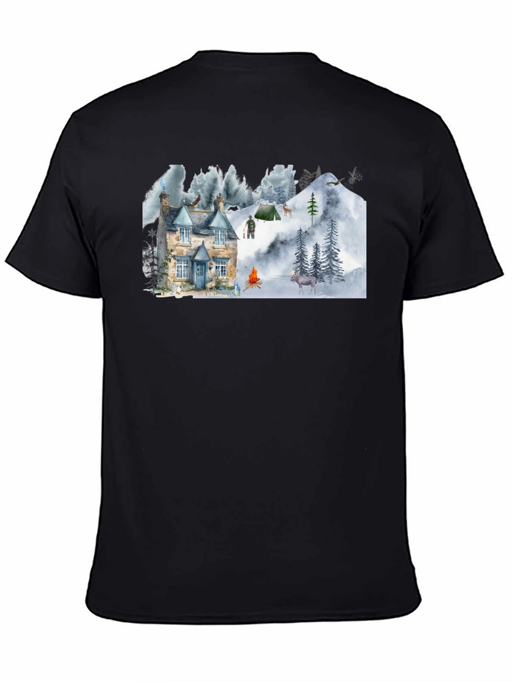 Cozy Cabin Mountain Scene Graphic T-Shirt