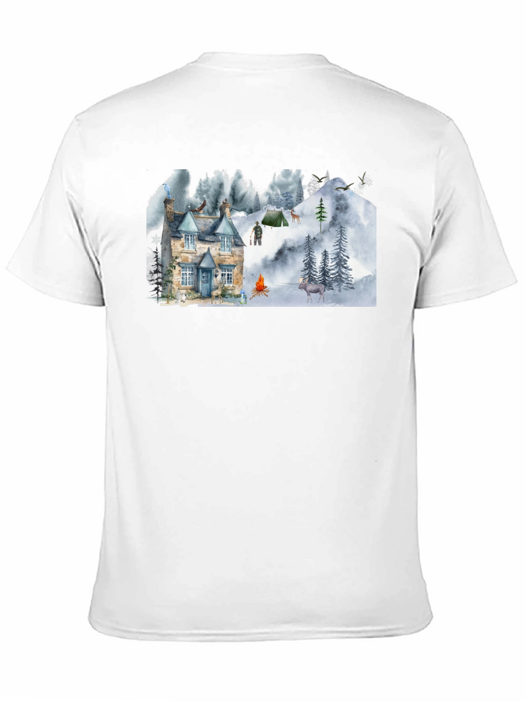 Cozy Cabin Mountain Scene Graphic T-Shirt