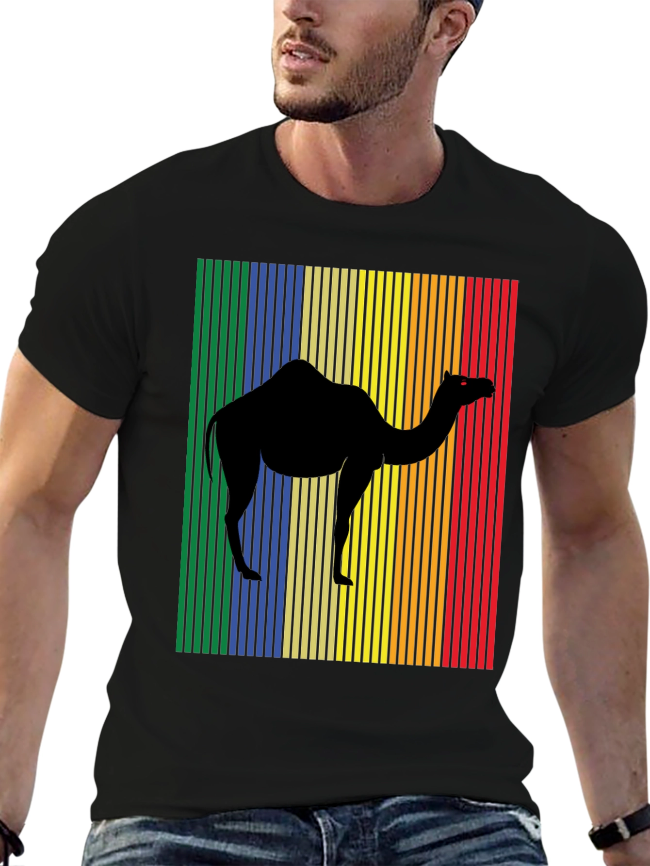 Retro Camel Graphic T-Shirt - Black Cotton Tee