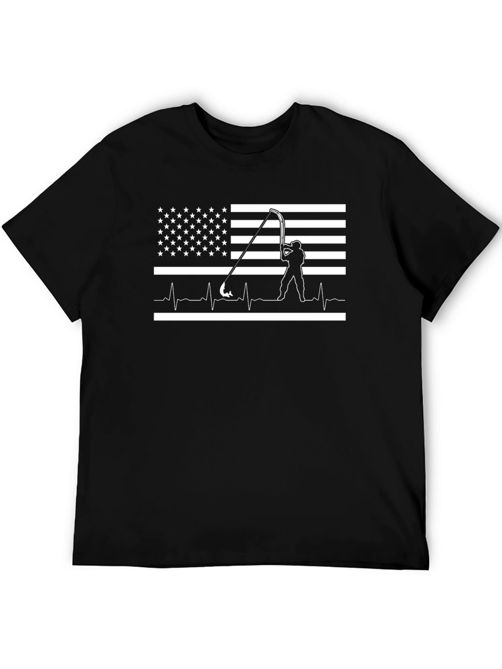 Fishing American Flag Heartbeat T-Shirt