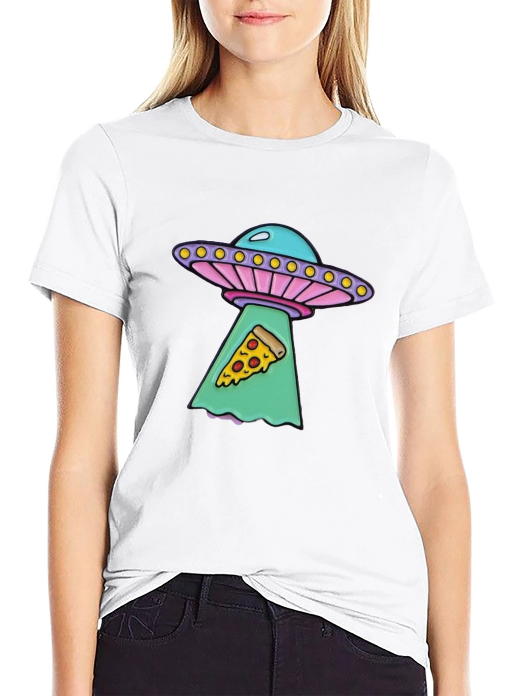 UFO Abduction Pizza Slice Graphic Tee - Black