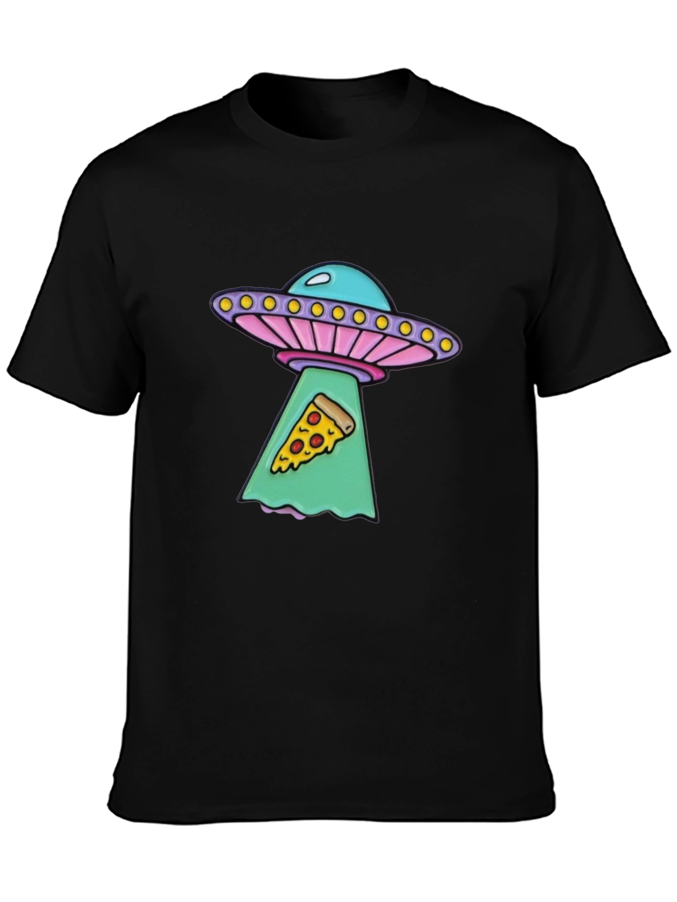 UFO Abduction Pizza Slice Graphic Tee - Black