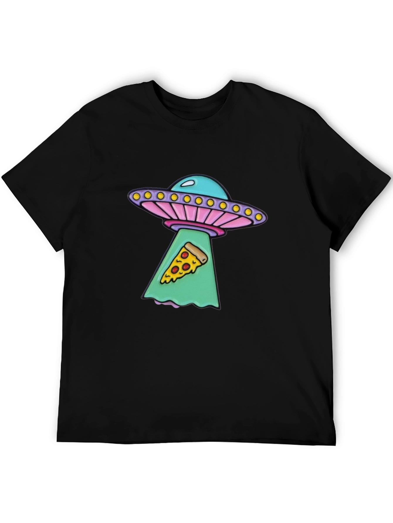 UFO Abduction Pizza Slice Graphic Tee - Black