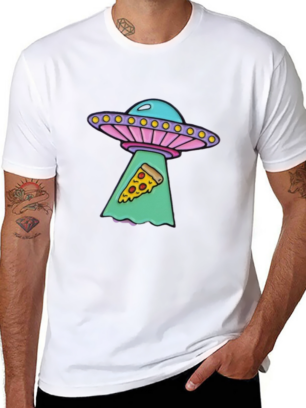 UFO Abduction Pizza Slice Graphic Tee - Black