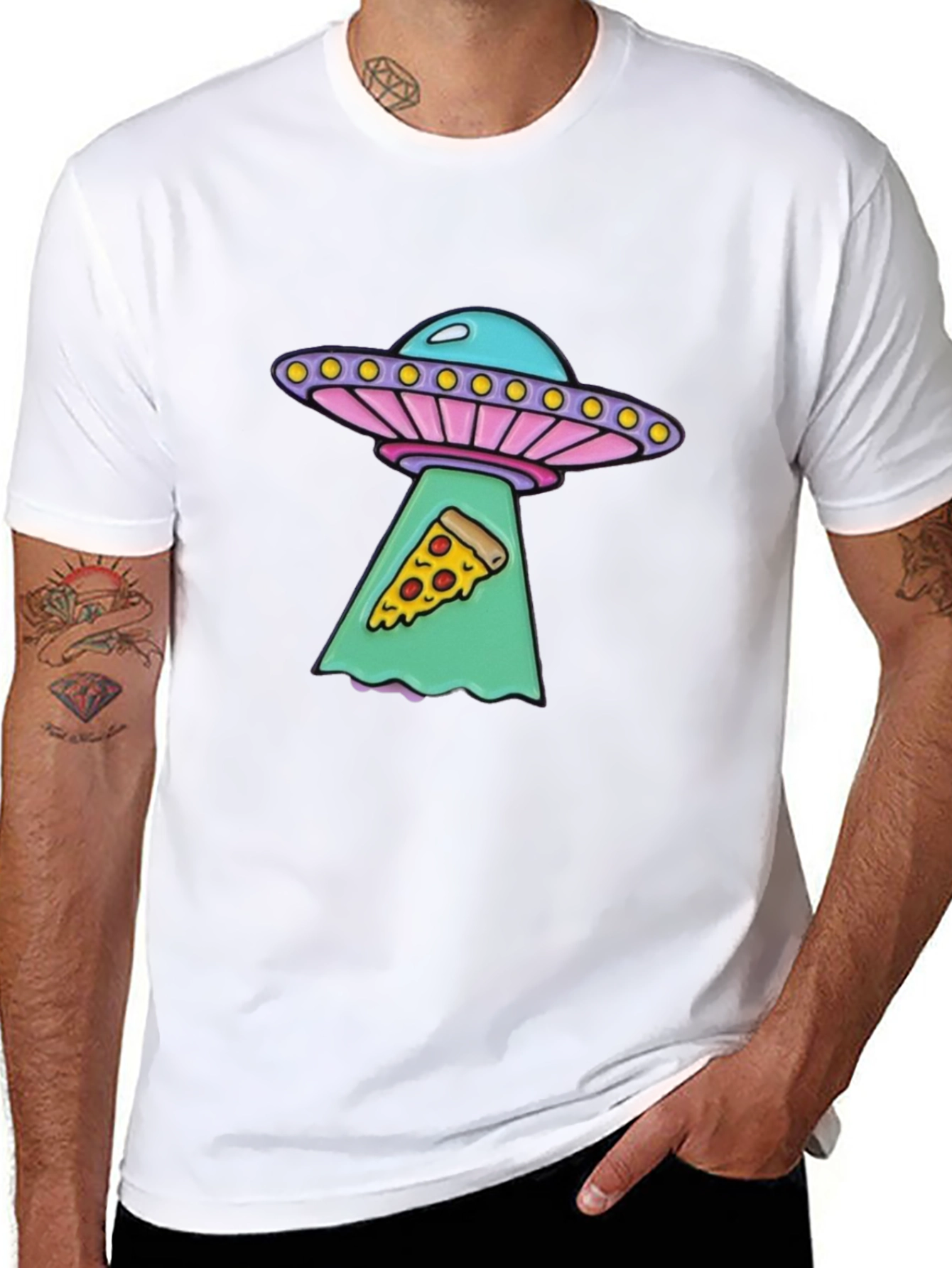 UFO Abduction Pizza Slice Graphic Tee - Black