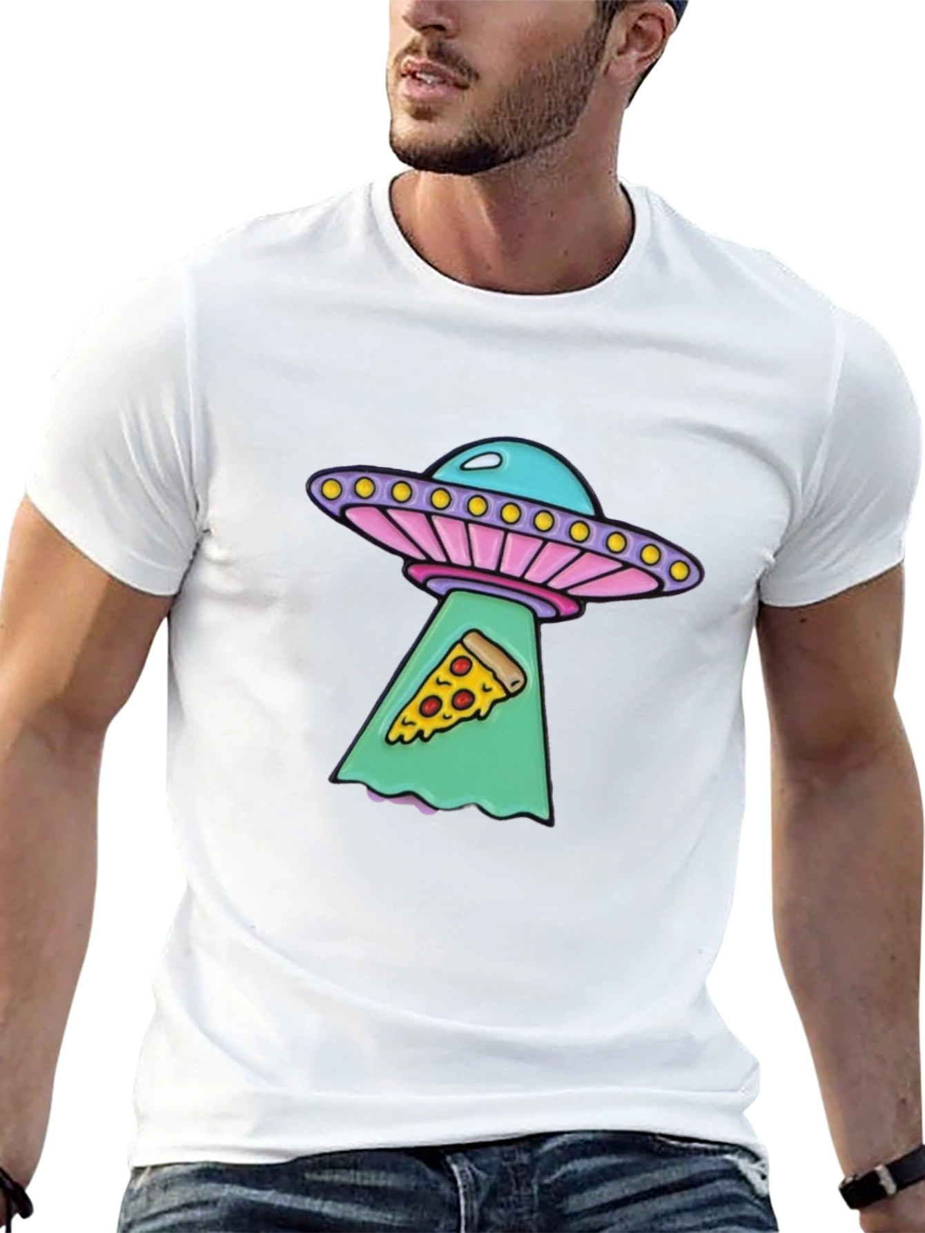 UFO Abduction Pizza Slice Graphic Tee - Black