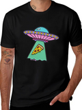 UFO Abduction Pizza Slice Graphic Tee - Black
