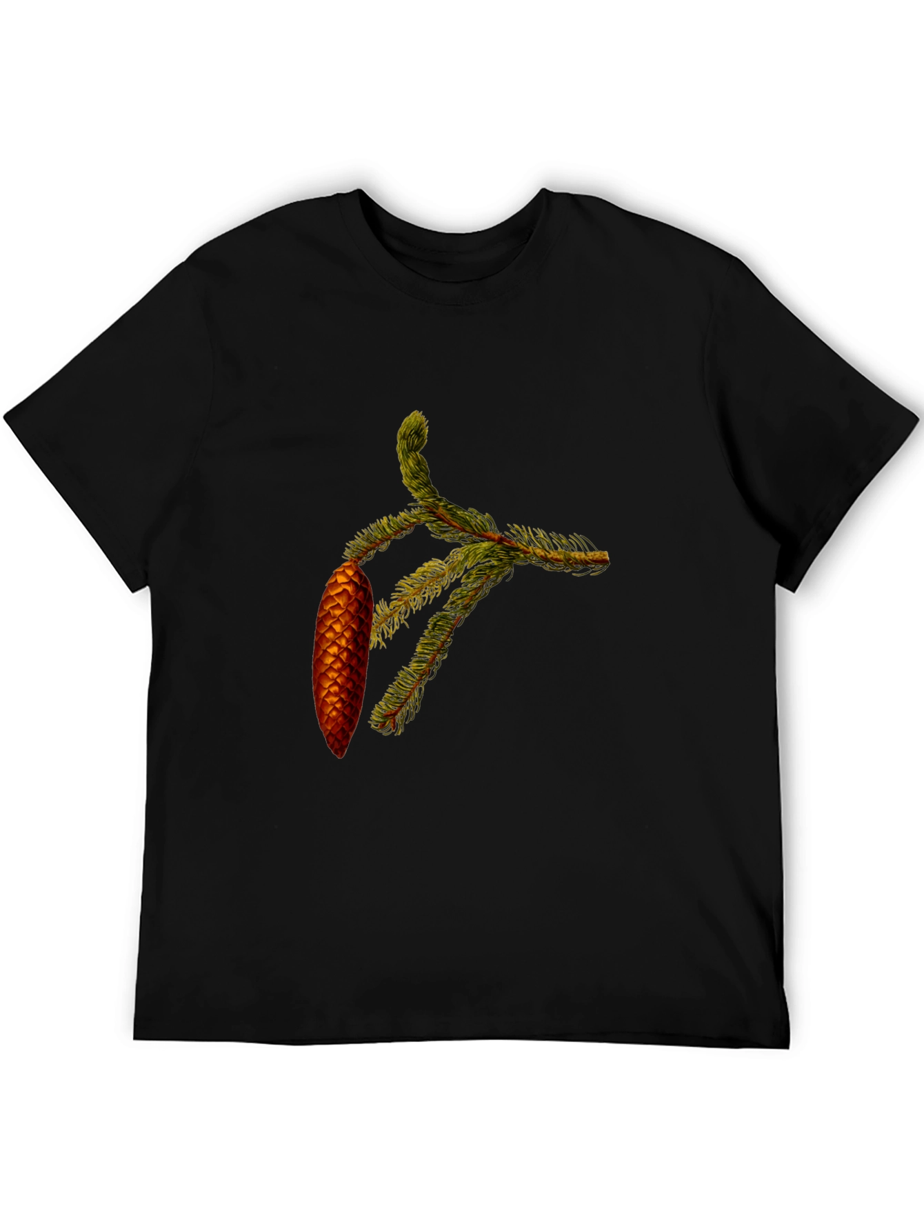 Natures Touch Black Cotton Tee - Pine Cone Branch Print