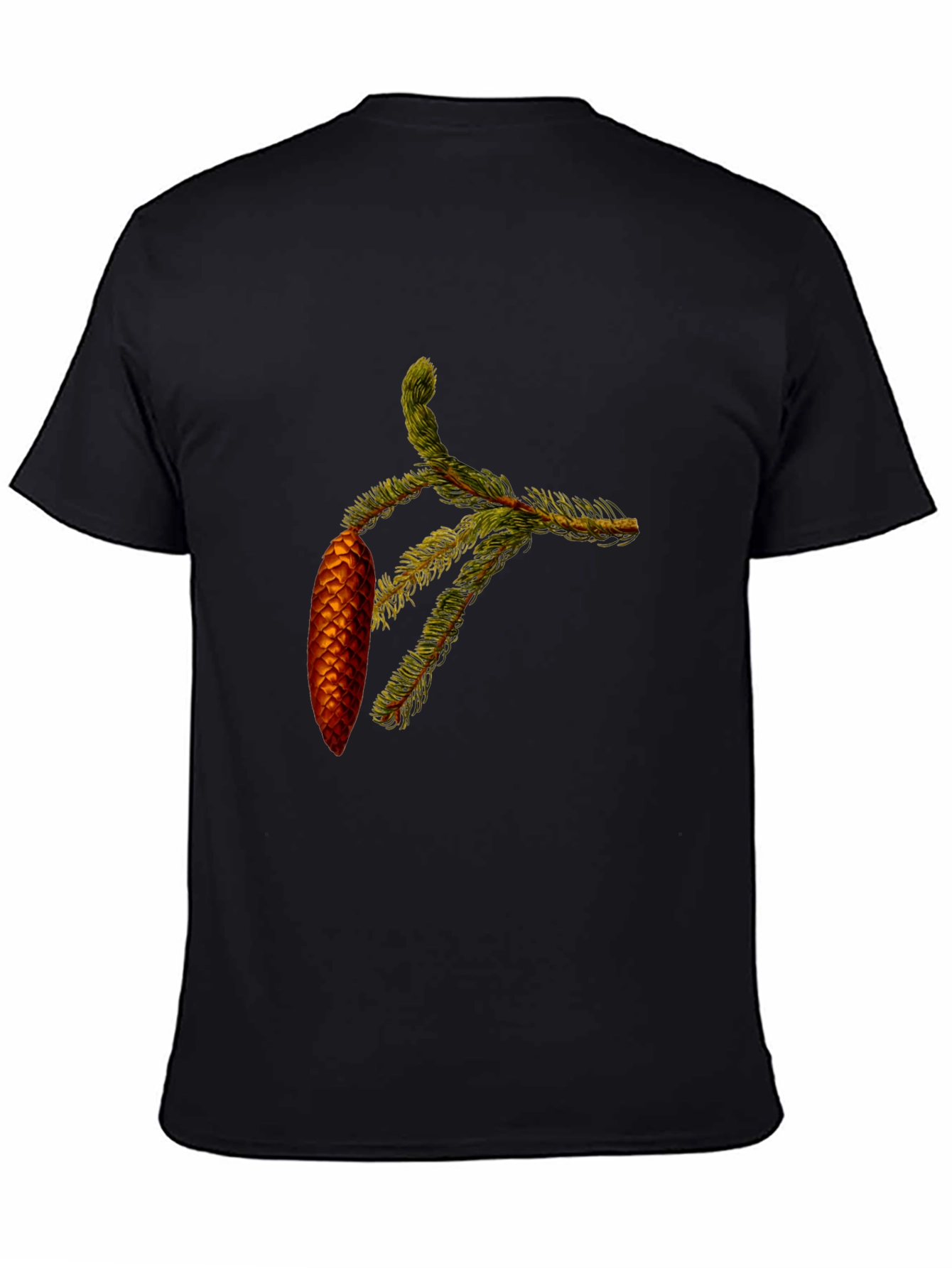 Natures Touch Black Cotton Tee - Pine Cone Branch Print