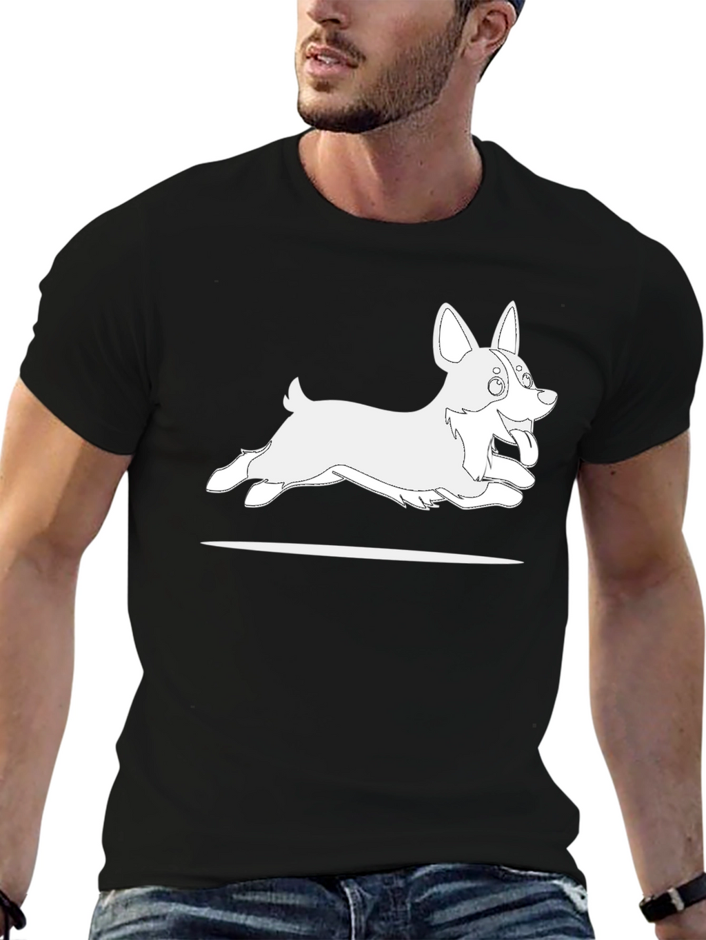 Black T-Shirt with Cartoon Dog Graphic