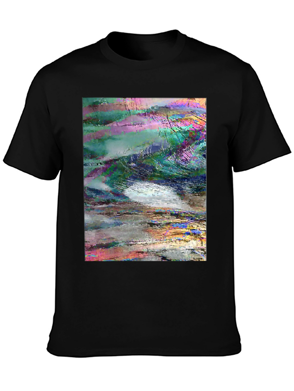 Abstract Glitch Art Graphic Tee - Black