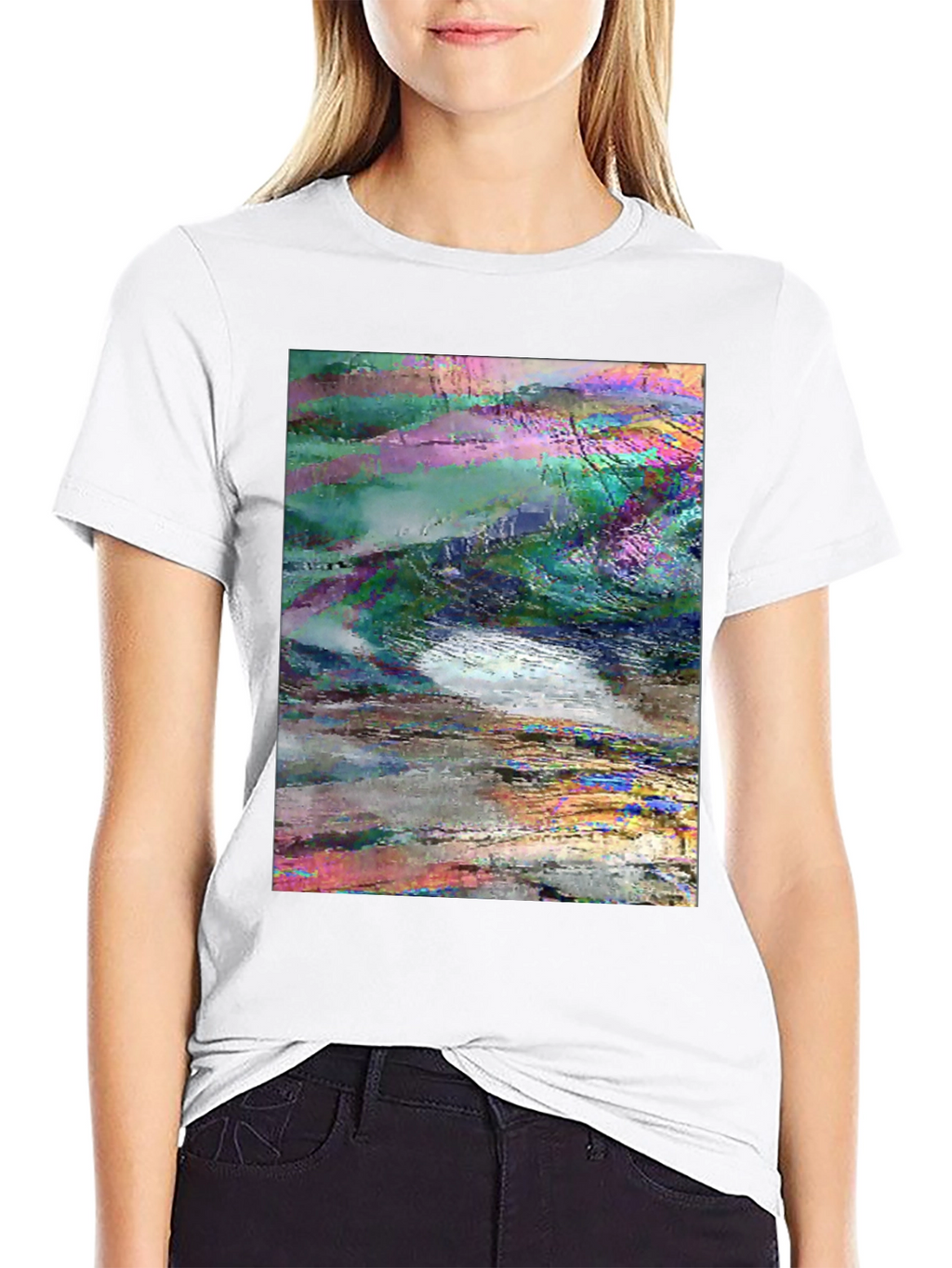 Abstract Glitch Art Graphic Tee - Black
