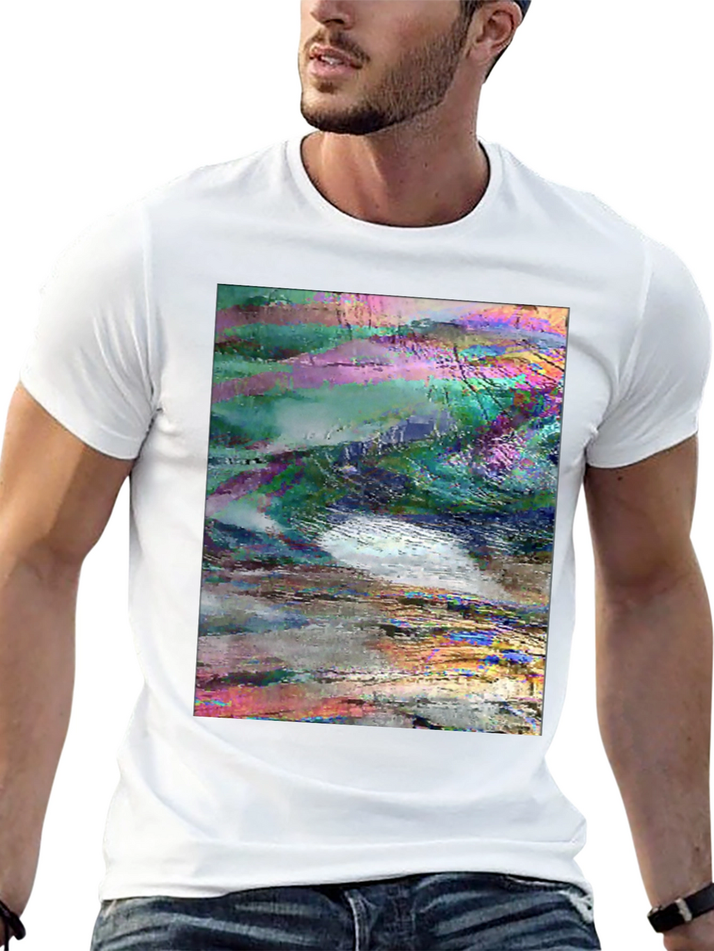Abstract Glitch Art Graphic Tee - Black