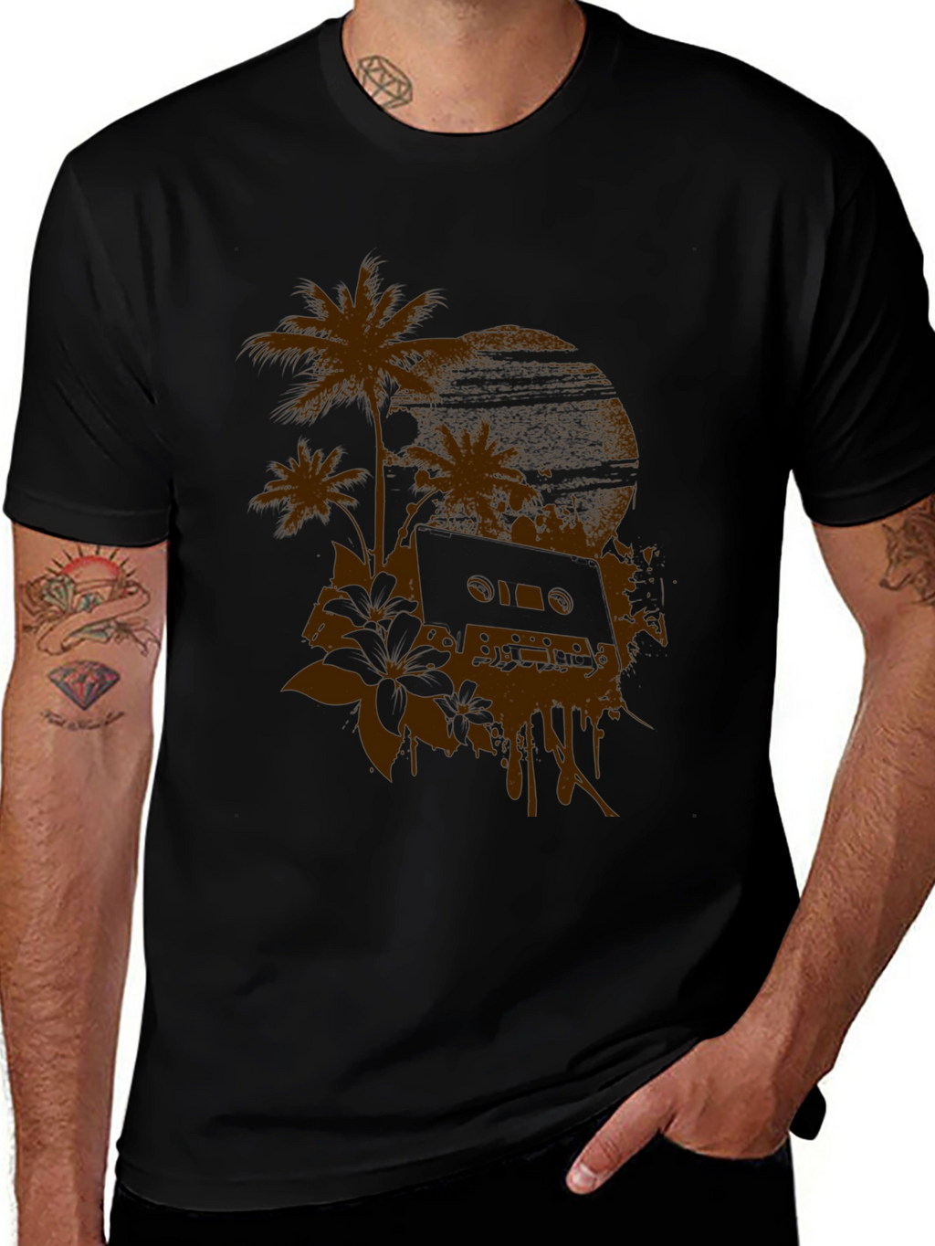 Retro Sunset Cassette Black Graphic Tee