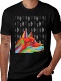 Vibrant Wolf Graphic Tee - Black Cotton Blend