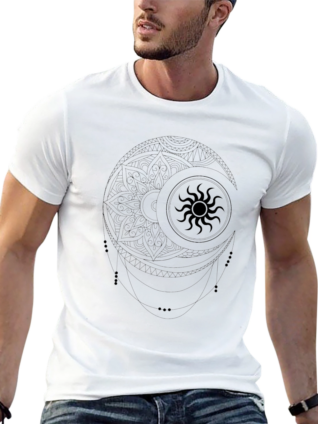 Celestial Sun & Moon Mandala Graphic T-Shirt