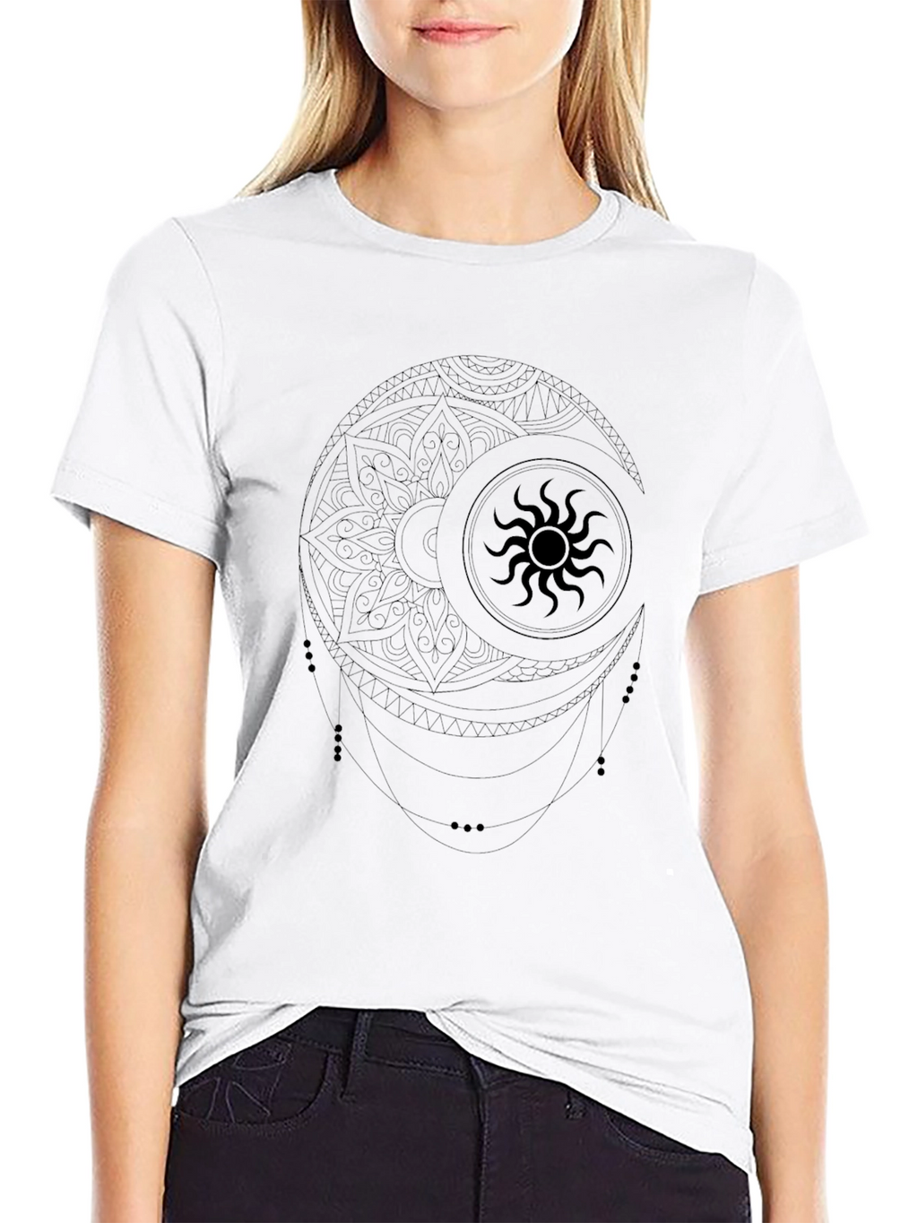 Celestial Sun & Moon Mandala Graphic T-Shirt
