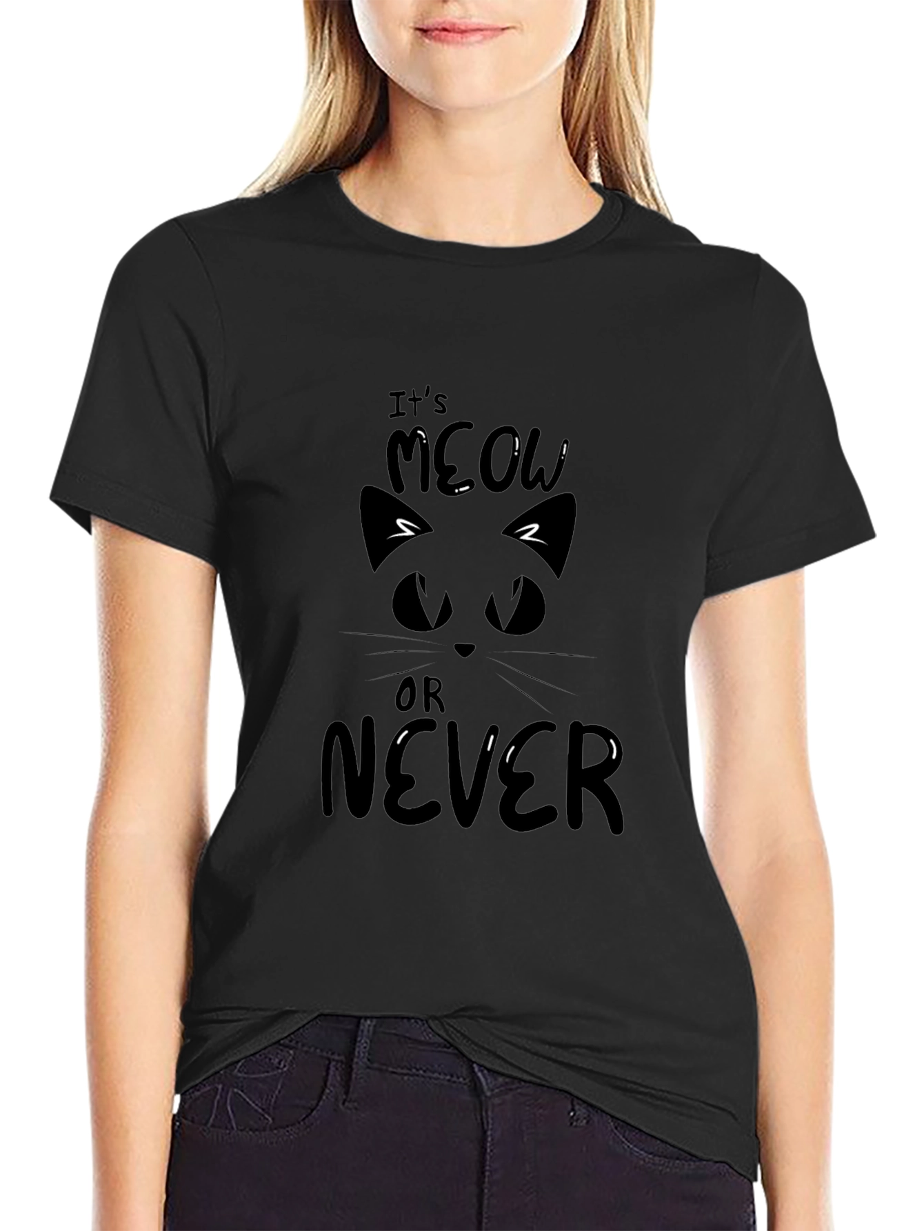 Its Meow or Never Cat Graphic Tee - Black
