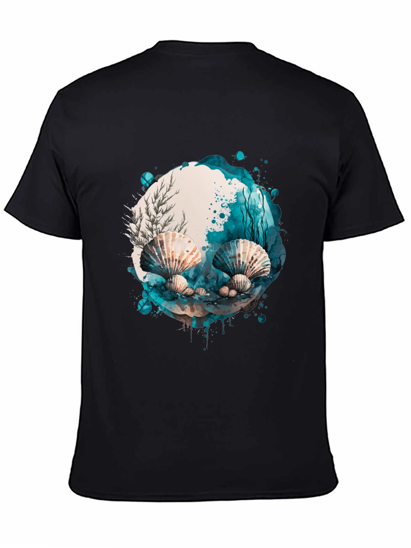 Seashells Watercolor Graphic Black Tee