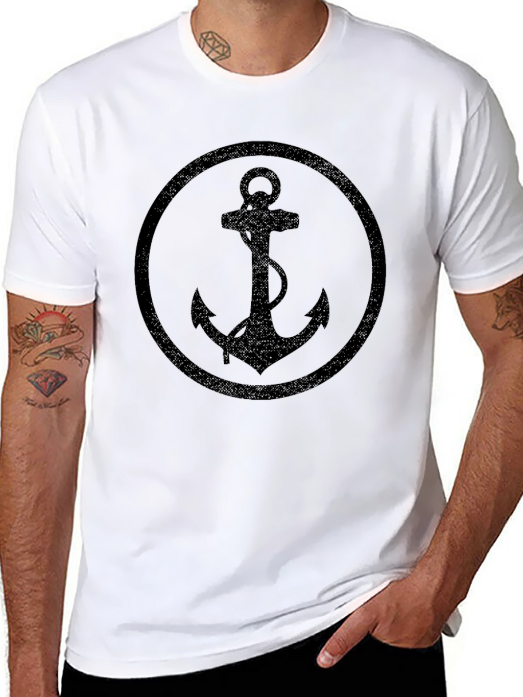 Nautical Anchor Graphic T-Shirt - Black