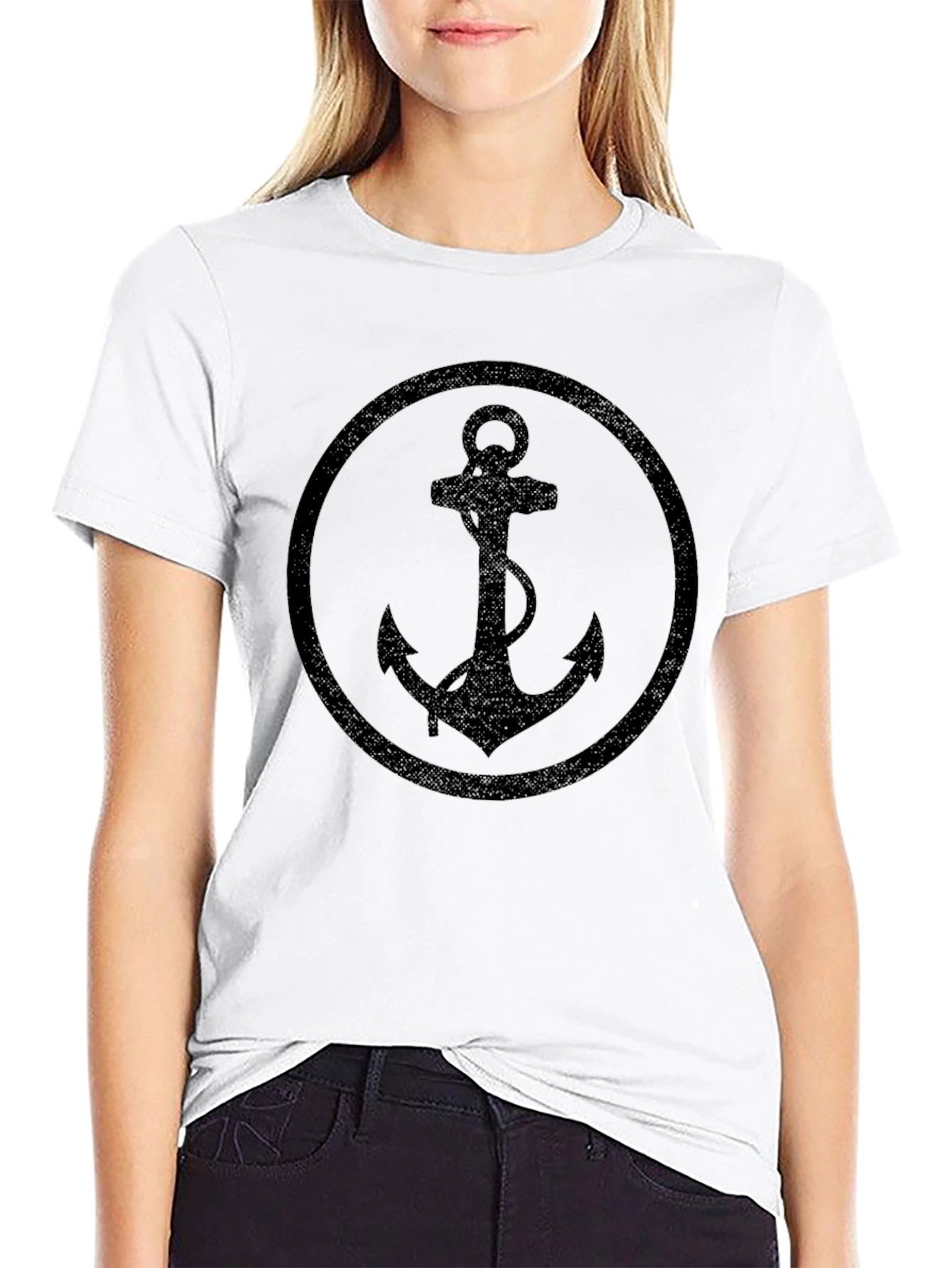 Nautical Anchor Graphic T-Shirt - Black