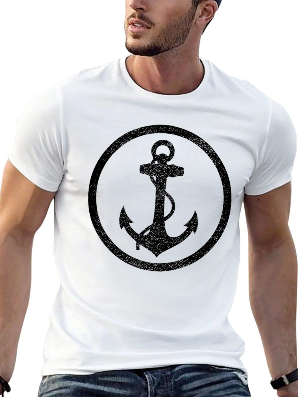 Nautical Anchor Graphic T-Shirt - Black