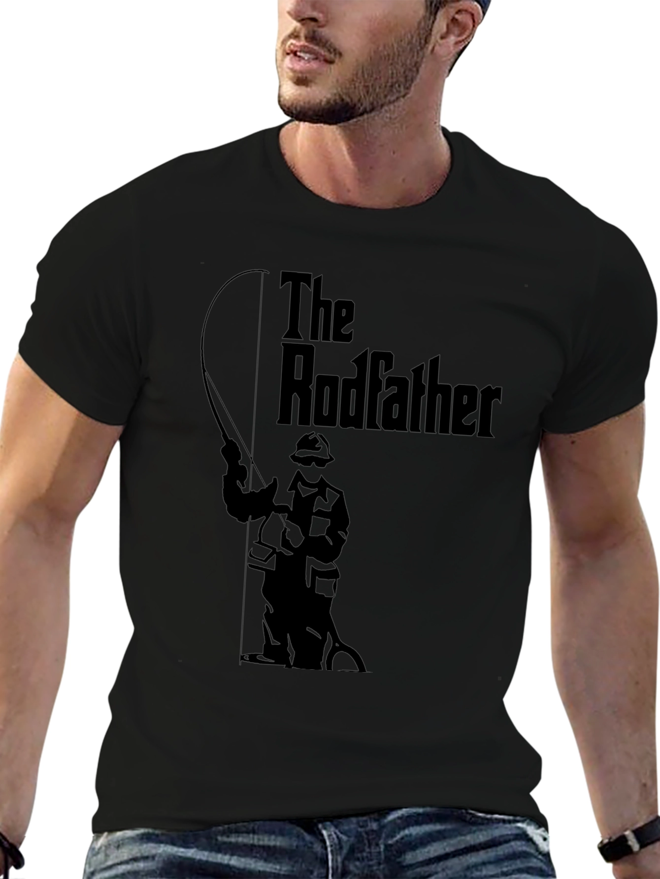 The Rodfather Graphic T-Shirt - Black Fishing Humor