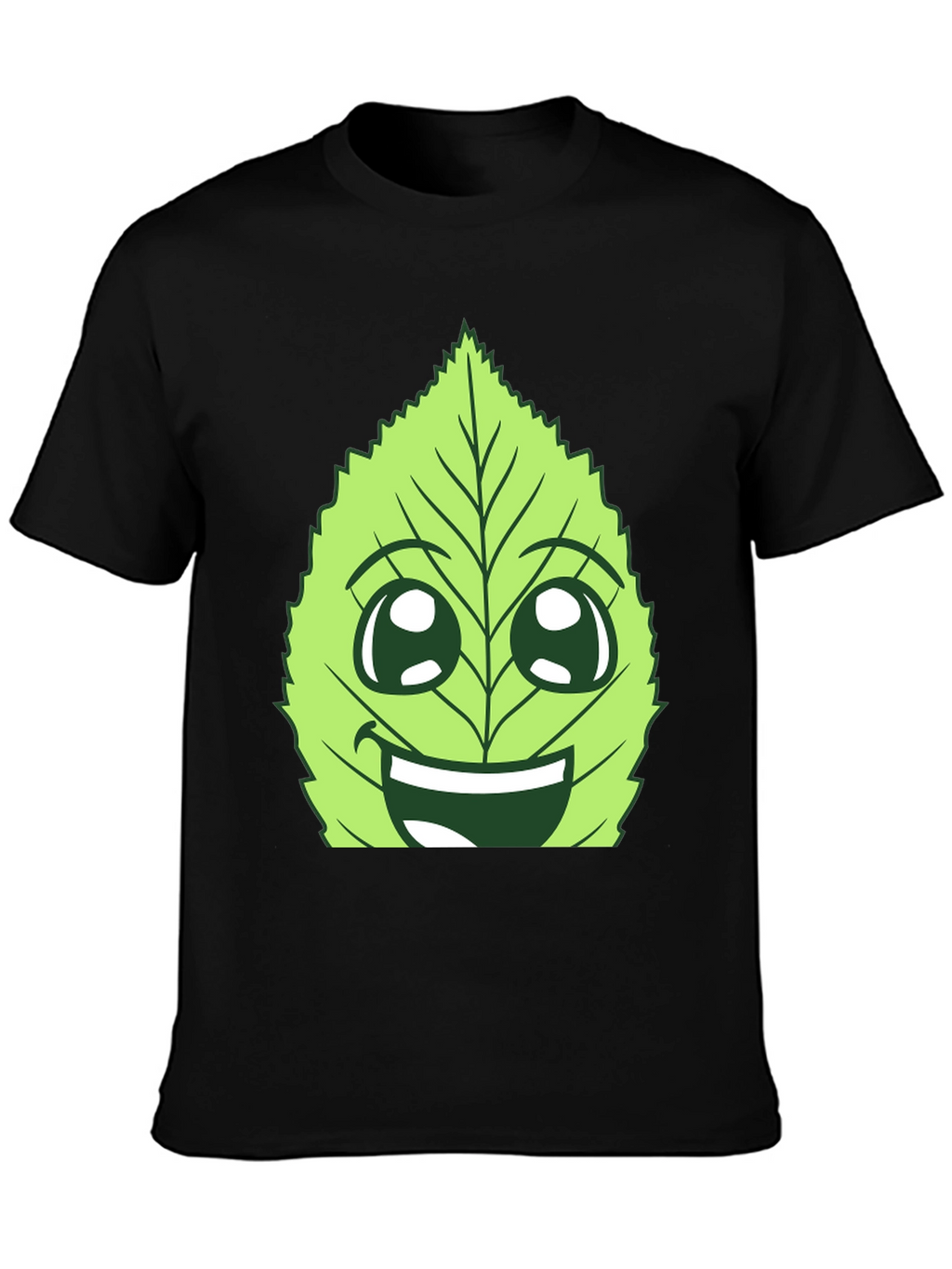 Funny Leaf Face Graphic T-Shirt - Black Cotton Tee