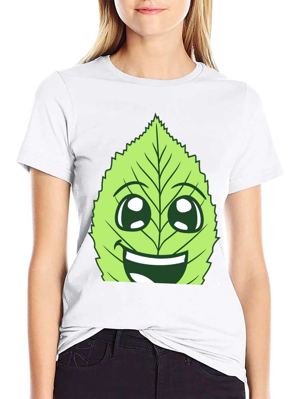 Funny Leaf Face Graphic T-Shirt - Black Cotton Tee