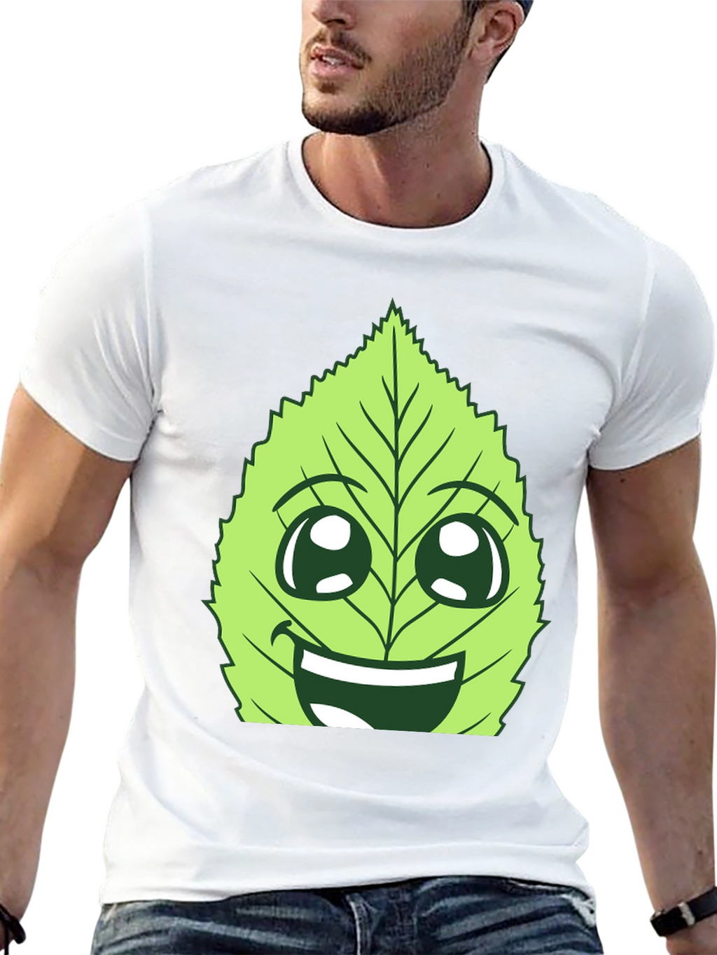 Funny Leaf Face Graphic T-Shirt - Black Cotton Tee