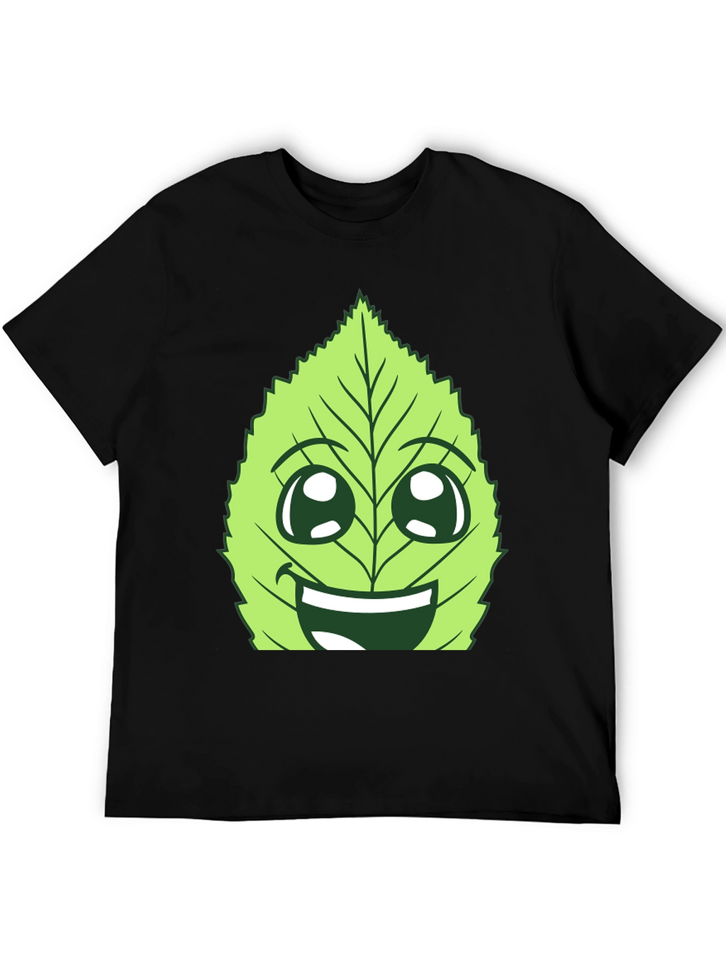 Funny Leaf Face Graphic T-Shirt - Black Cotton Tee