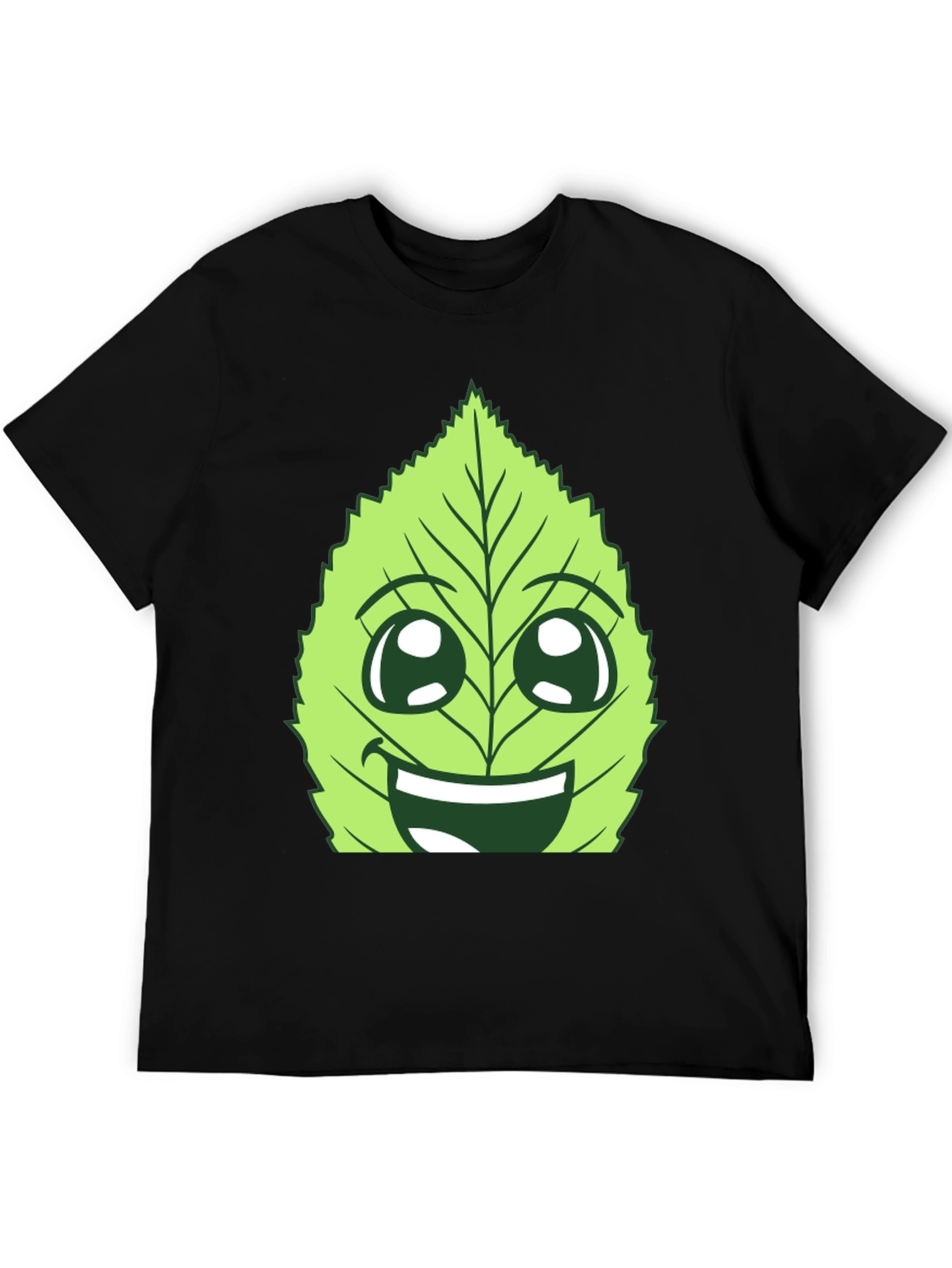 Funny Leaf Face Graphic T-Shirt - Black Cotton Tee