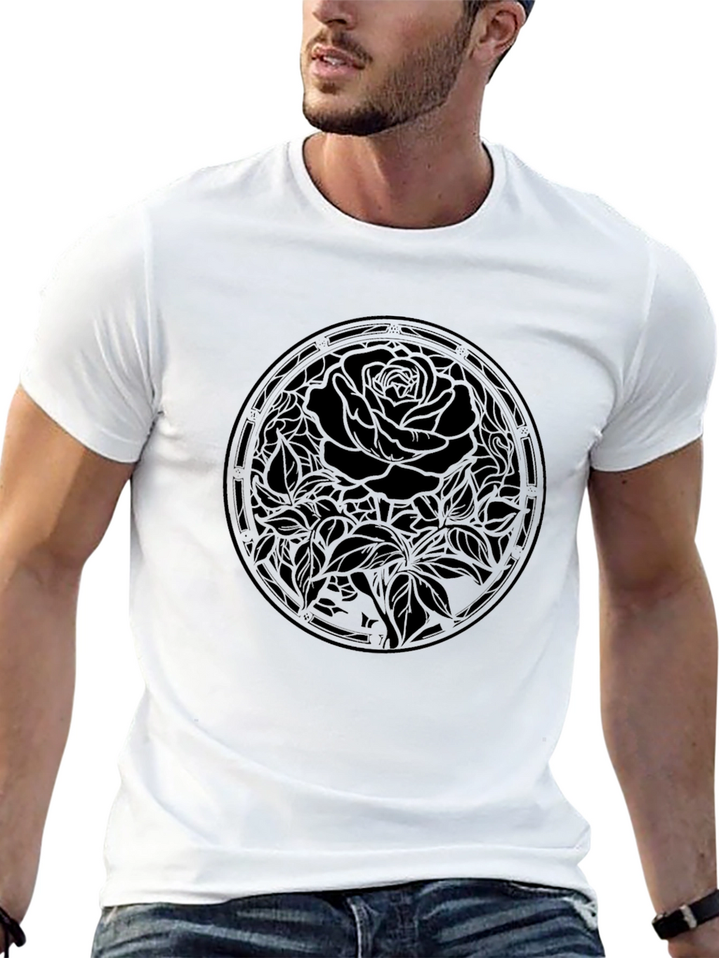 Mens Black Rose Graphic Tee