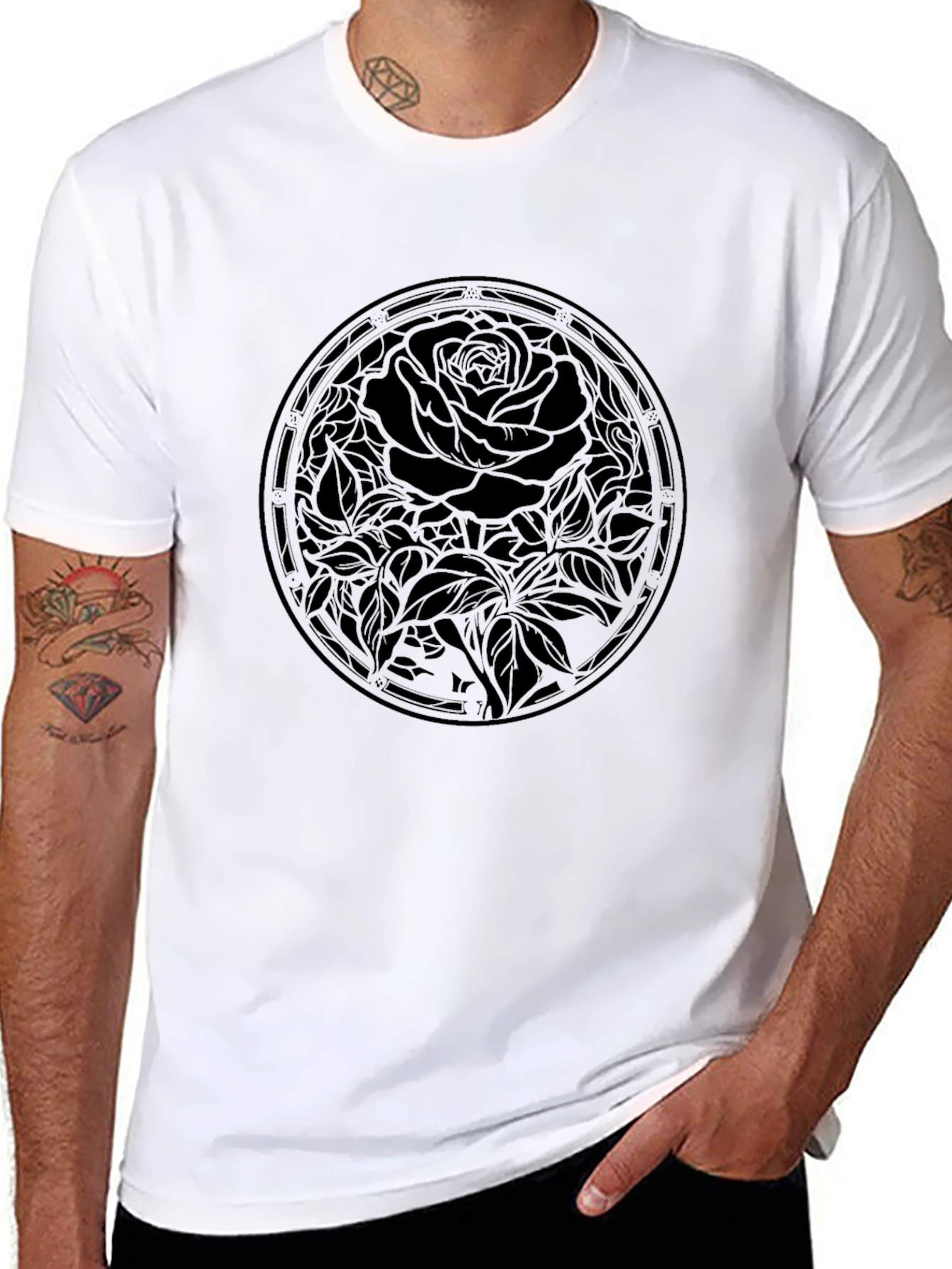 Mens Black Rose Graphic Tee