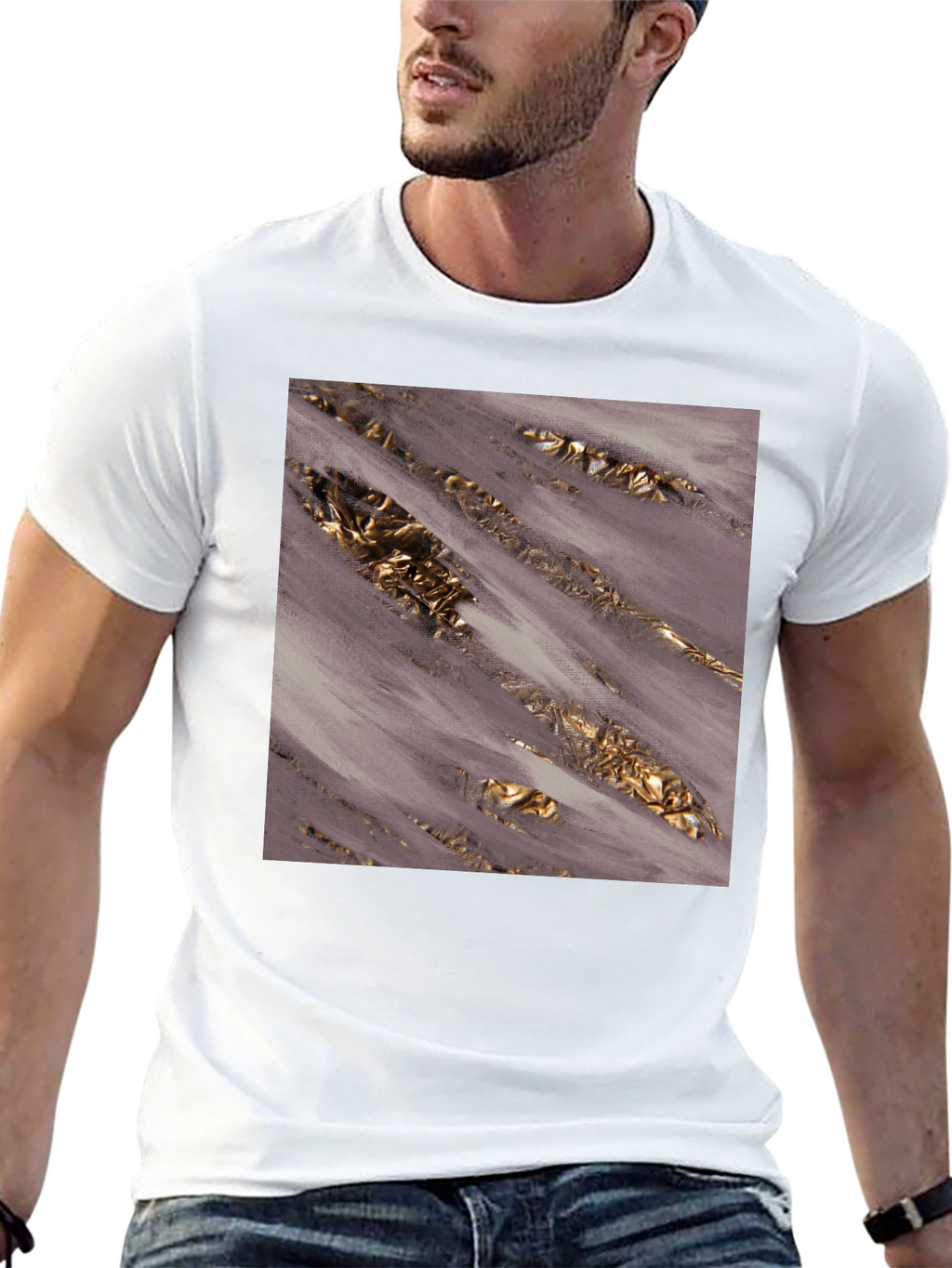 Stylish Abstract Art Print Black T-Shirt