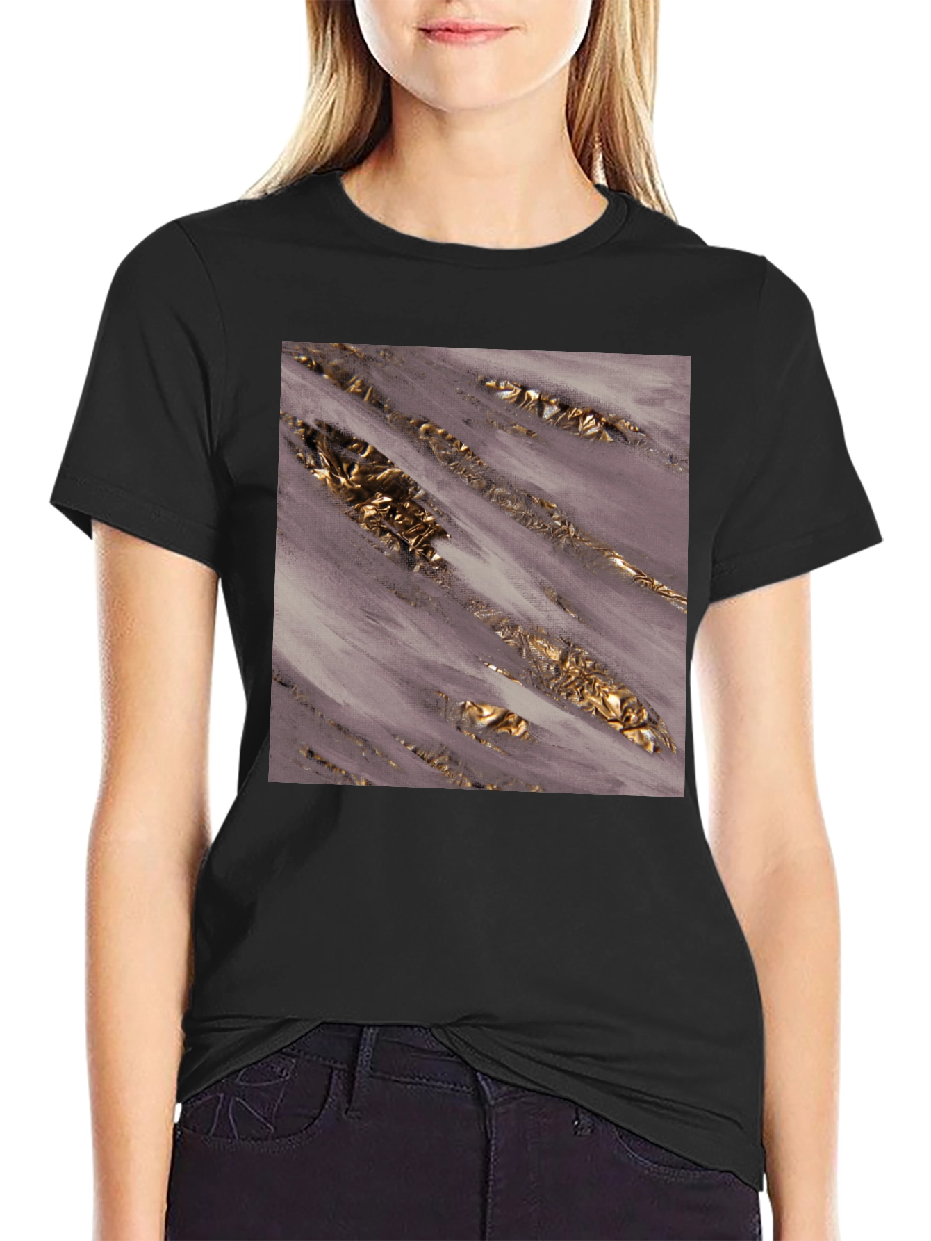 Stylish Abstract Art Print Black T-Shirt
