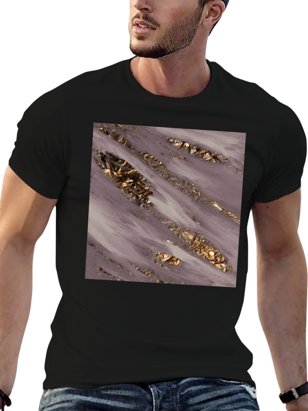 Stylish Abstract Art Print Black T-Shirt