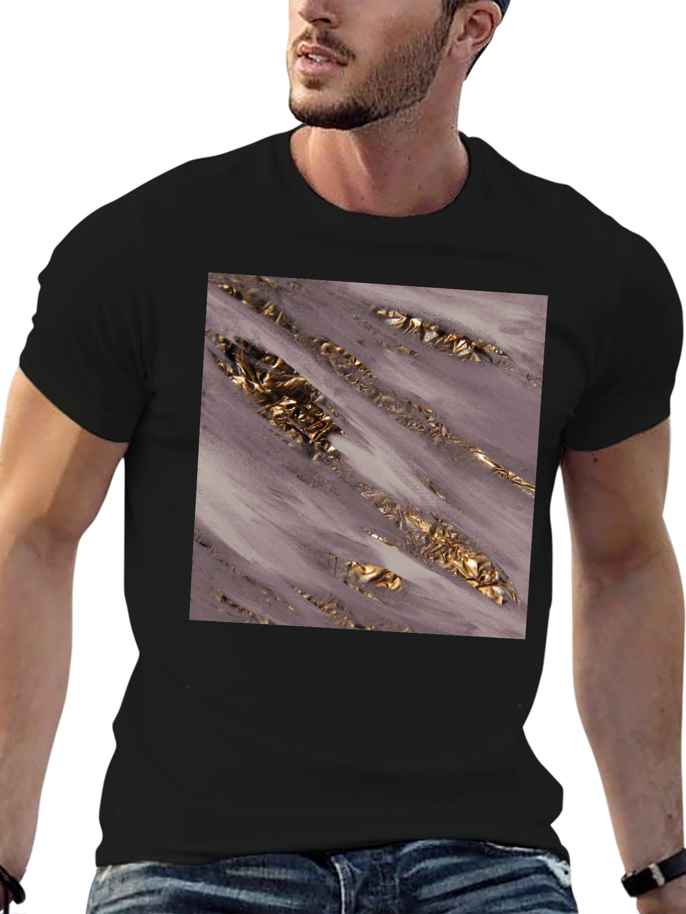 Stylish Abstract Art Print Black T-Shirt