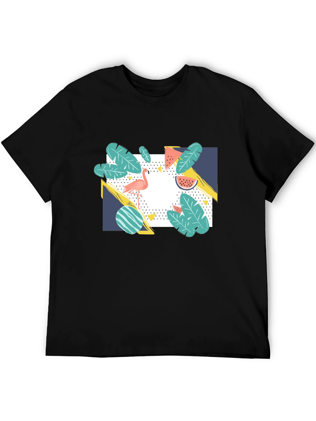 Tropical Flamingo Graphic Print Black T-Shirt