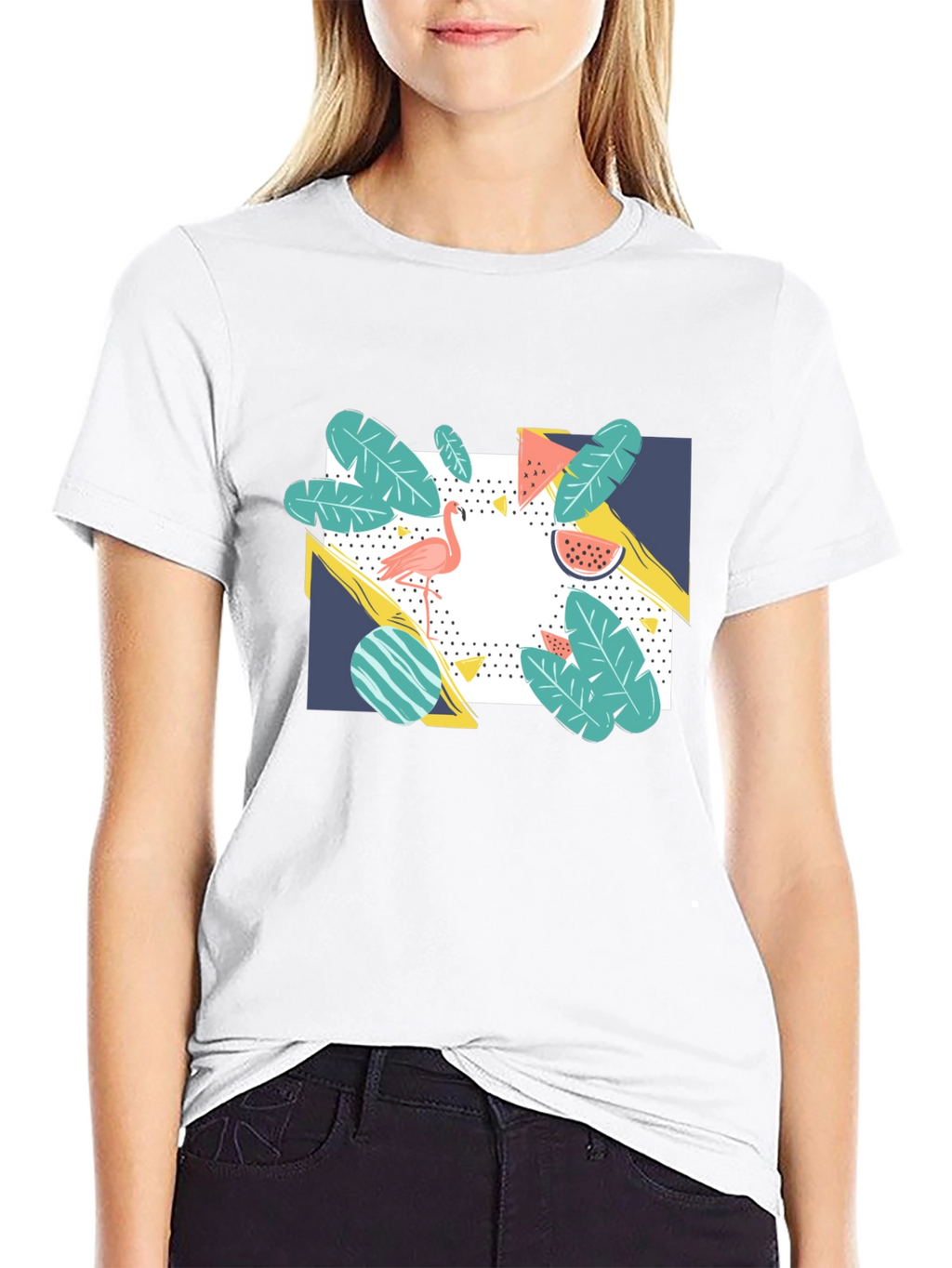 Tropical Flamingo Graphic Print Black T-Shirt