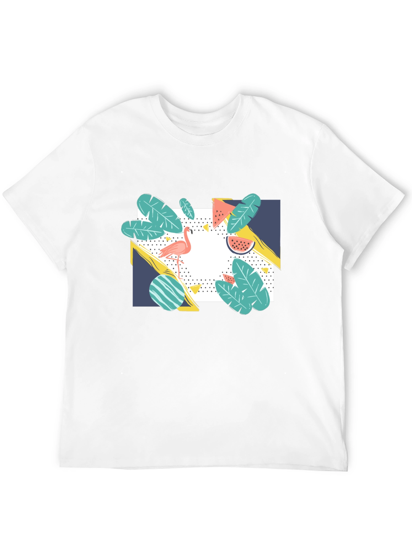 Tropical Flamingo Graphic Print Black T-Shirt
