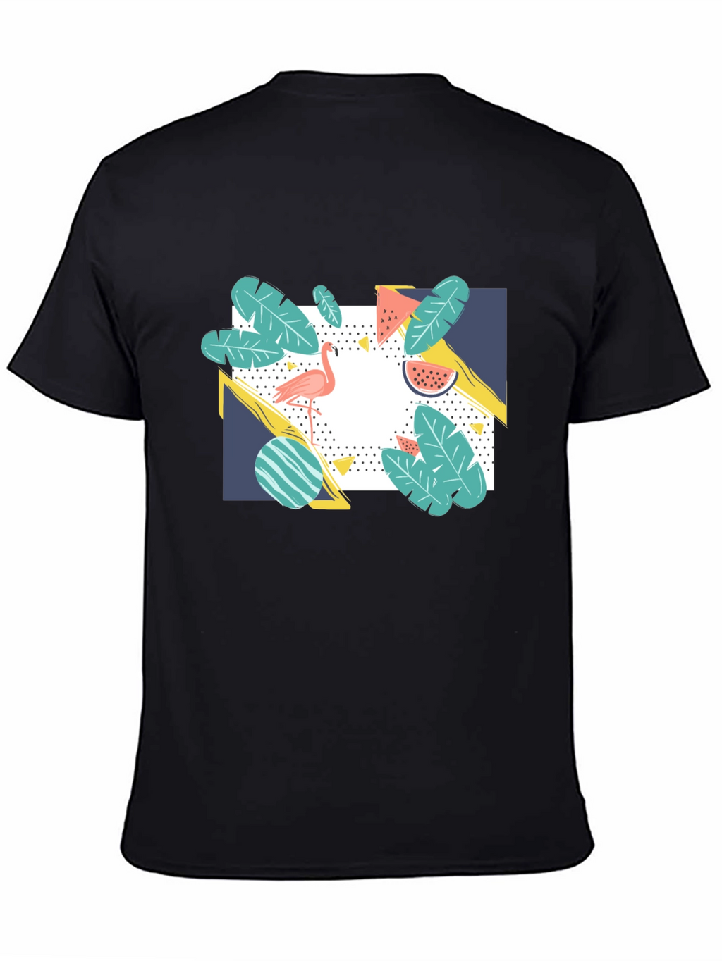 Tropical Flamingo Graphic Print Black T-Shirt